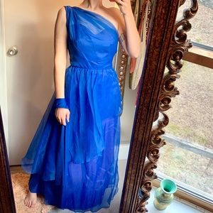 Saks Fifth Ave Blue Asymmetrical Shoulder Dress S